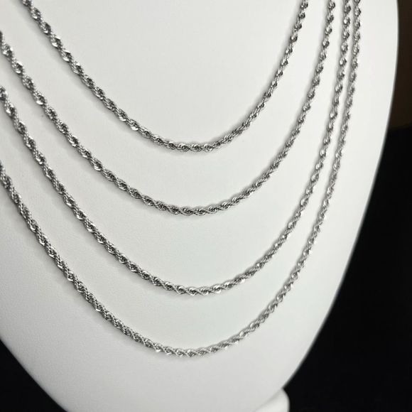 Silver Rope Necklaces for Men Women Solid 316l Stainless Steel Waterproof Chain - Picture 6 of 8